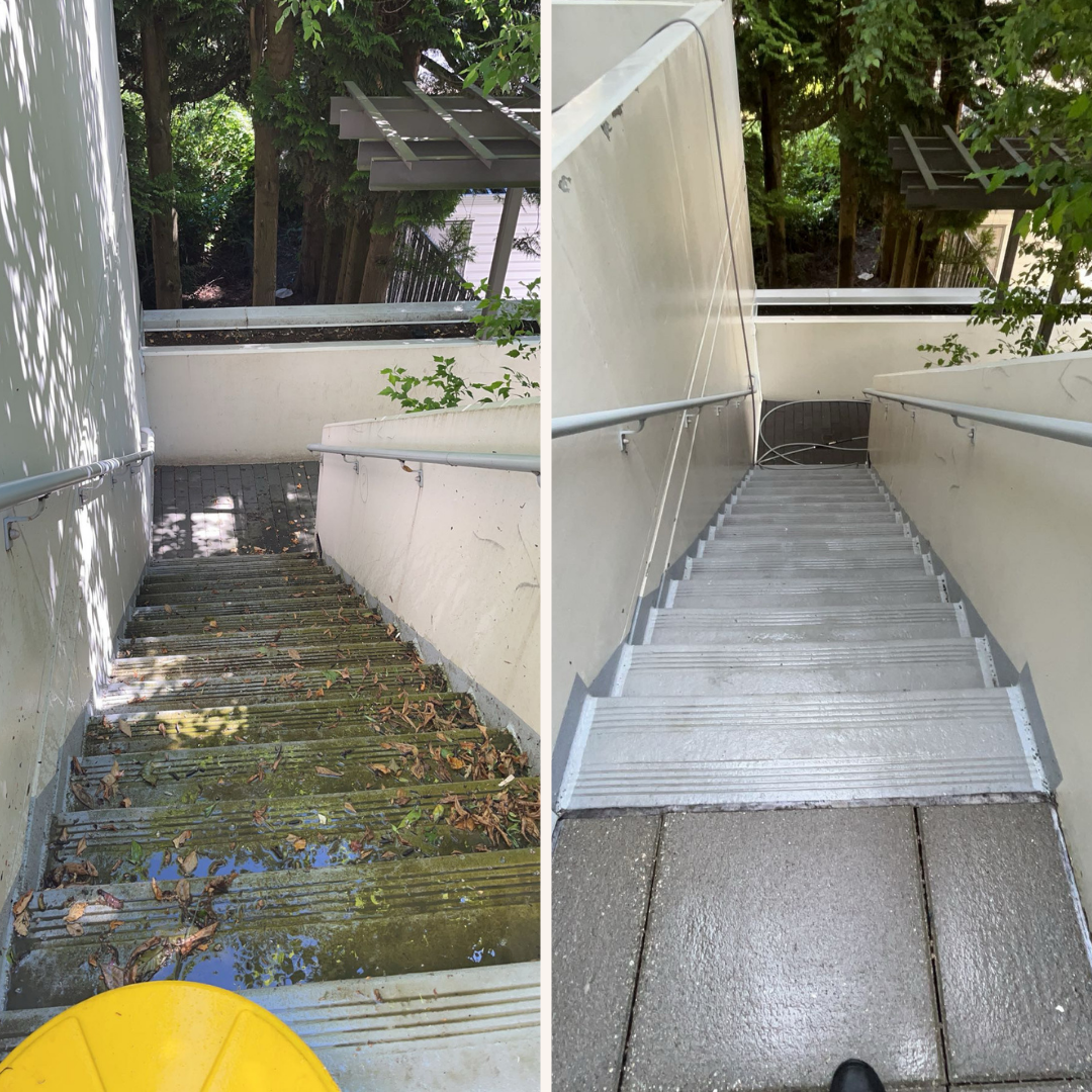 Before and after pressure washing driveway Lower Mainland BC